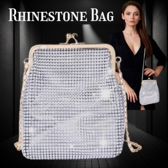 Handbags - NWT Silver Rhinestone Covered Mesh Clutch/Shoulder Bag w/Gold HW & Pouch Insert
